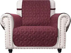 Ameritex Chair Cover with Anti-Skip Dog Paw Print 100% Water-Resistant Quilted Furniture Protector Slipcover for Dogs, Children, Pets Chair Slipcover for Leather Couch (Burgundy, 23'')