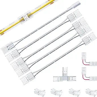 PAUTIX 8mm Connectors for 2-Pin COB LED Strip Lights,4pcs Transparent Gapless Connectors,4pcs Dual End,1pc Single to DC Female Plug 7.9in Extension Wire,2pcs L-shaped Connectors,1pc T-shaped Connector