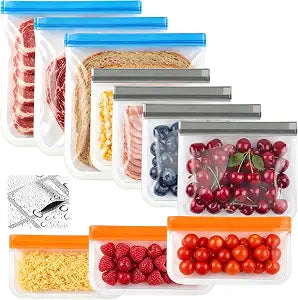10 Pack DualSeal Reusable Snack & Sandwich Bags, Dishwasher Safe BPA Free