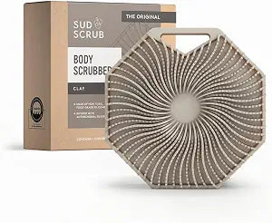 Sud Scrub�� Antimicrobial Silicone Body Scrubber, Exfoliating Body Brush for Sensitive Skin, Antibacterial Shower Scrubber for Body, Bathroom Essentials for Men & Women, Clay