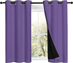 NICETOWN Lilac Purple 100% Blackout Curtains 45 inches Long, Thermal Insulated Full Blackout 2-Layer Lined Curtains, Energy Efficiency Window Draperies for Dining Room (2 Panels, 42-inch W)