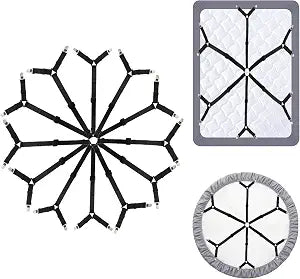 uxcell 1Pcs Bed Sheet Holder Straps, Elastic Adjustable Bedsheet Holders 6 Way Cross 12 Clips Fitted Sheet Holders Adjustable Mattress Bedsheet Clips for Corners Bed, Black