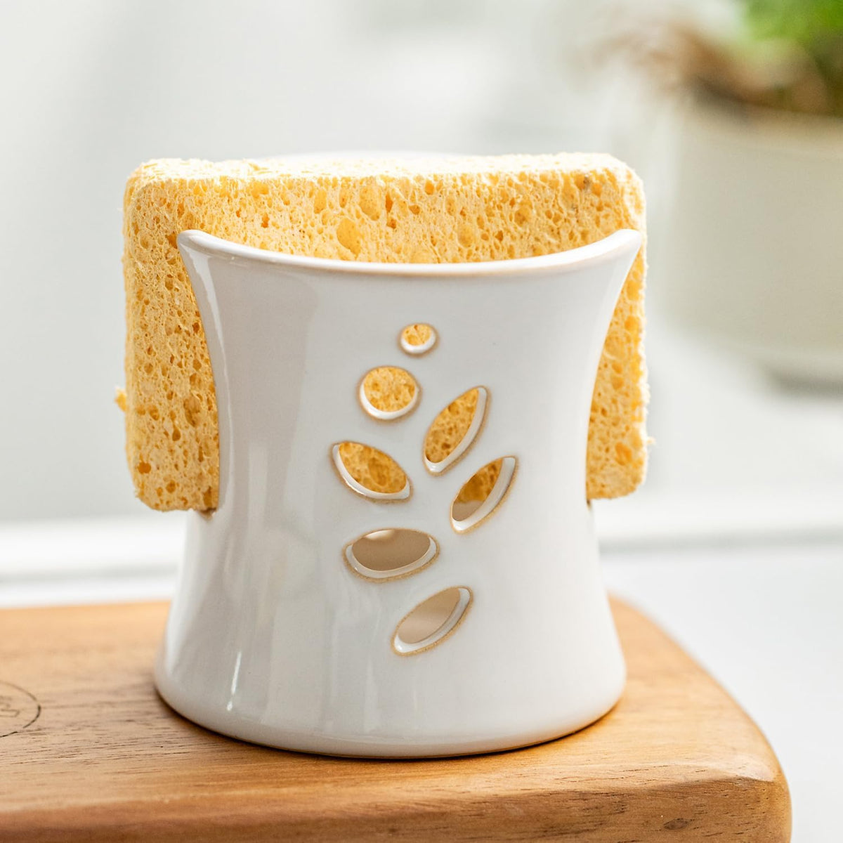 Zoeeker Sponge Holder for Kitchen Sink, Ceramic Scrub Sponge Drying Rack