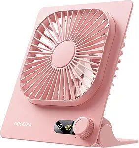 GOCKERA Desk Fan, 6.61''Ultra-thin Battery Powered Fan with Powerful Wind,100 Speeds Adjustable&Digital Display,Timer,Ultra-quiet Small Portable Fan for Bedroom,Office,Travel (Pink, 2000mAh)