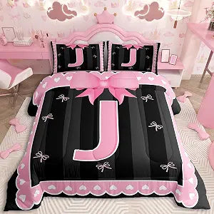 jejeloiu Pink Bow Comforter Set Girl Bow Coquette Bedding Set Twin Size