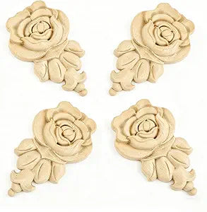 4Pcs Unfinished Furniture Onlay Applique Frame Decorative Wood Appliques and Onlay Embellishments Unpainted Woodcarving Corner Decal for Home Cabinet Door Wall Ceiling Dresser