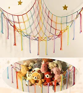 Stuffed Animal Hammock Corner Storage Net Cute Preppy Trendy Stuff Gifts for Teen Girls Baby Room Living Room House Wall Nursery Decor Rainbow Color Colorful Unicorn Hanging Organizers Organization