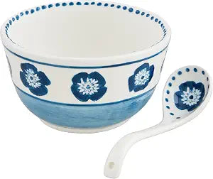 Mud Pie Block Print Salsa Tidbit; bowl 3 1/2" x 5 1/2" | ladle 5 1/2"