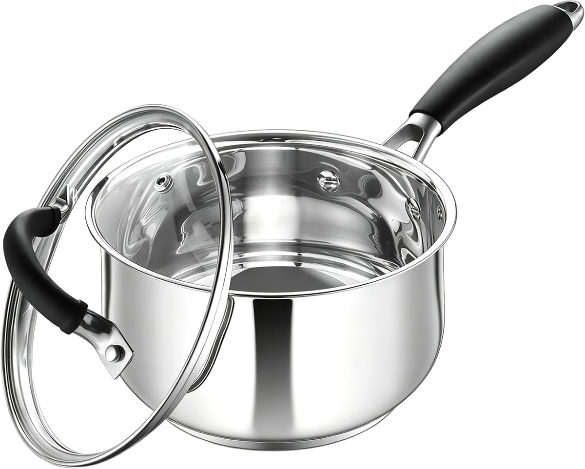 HaWare 1 Quart Saucepan, Stainless Steel Tri-Ply Bottom Sauce Pot with Lid