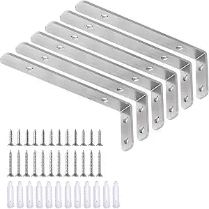 LSK 6PCS L Bracket, L 6"H 2" Shelf Support Bracket, Max Load :42lb, Silver