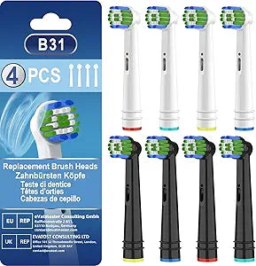 Replacement Toothbrush Heads Compatible with Oral B Braun Pro 500, 1000, Genius X, Smart 1500 Series, 8 Pack Professional Electric Toothbrush Heads, White+Black