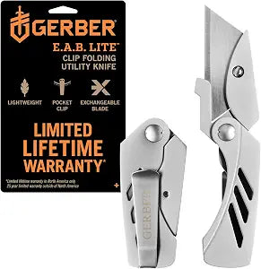Gerber Gear EAB Lite Pocket Razor Knife with Money Clip - EDC Gear Folding Stainless Steel Utility Knife with Box Cutter Blade for Everyday Carry