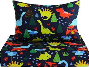 Softan Kids Twin Sheets Set, 3 Piece Dinosaur Bedding Set for Boys, Soft Breathable Microfiber with 15" Deep Pocket, Fitted Flat Sheet & Pillowcase