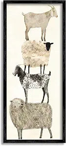 Stacked Sheep and Goats Farm Animals, 10 x 24 Inch Framed Gicle Print