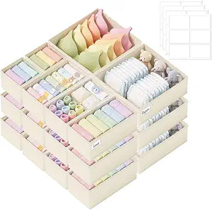Drawer Organizer Storage for Clothes, Socks, 21 Pack, Beige