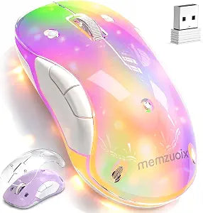 qaf 2.4G Wireless RGB Rechargeable Mouse, Transparent Computer Mouse with Detachable Magnetic DIY Cover,1400 DPI Optical Tracking, 5 Buttons, USBC Charging for Laptop PC Desktop MacBook (Purple)