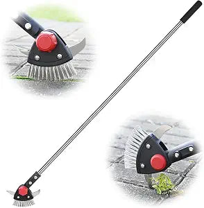 BARAYSTUS Crack Weeder Long Handle 3-in-1 Adjustable Crevice Cleaning Tool with Stainless Steel Weed Brush with 2 Scrapers Weed Puller Tool for Driveway, Patio Sidewalk to Remove Moss Weeds Dirt