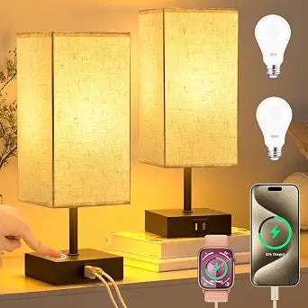 Bedside Table Lamps for Bedroom Touch Nightstand Lamp with USB C+A