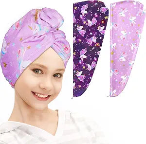 FIOBEE Microfiber Hair Towel Wrap for Kid Girls Rapid Drying Hair Turbans