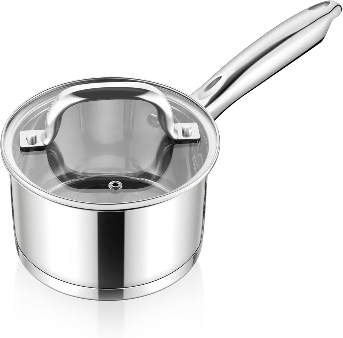 E-far 1 QT Small Saucepan with Lid, Stainless Steel Sauce Pan Boiling Pot