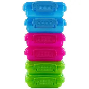 NADOBA 6 Pcs Lock Top Snack Containers with Lids, 4.6 oz, Plastic, 3 Colors