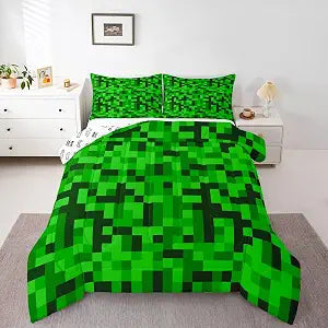 Erosebridal Black Green Pixel Plaid Twin Bedding Set Miners Games Checkered Comforter Set for Kids Boys Teen Abstract Camo Grids Bed Comforter Sets,Gaming Geometric Quilt Duvet