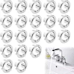 20 Pack Bathroom Sink Drain Cover, Bathroom Sink Overflow Trim Ring, Kitchen Basin Trim Remplacement Round Caps Insert in Hole (Silver, ABS Plastic)