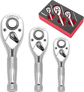 TOMMARS Stubby Ratchet Set 1/4" 3/8" 1/2" Drive Socket Wrench