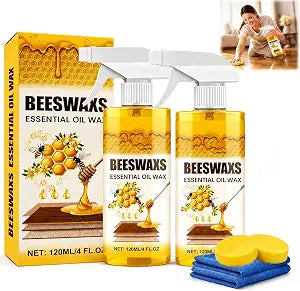 2PC Beeswax Spray for Wood,Natural Micro-Molecularized Beeswaxs Essential Oil Wax,Deep Restore Furniture Cleaner for Cabinets, Hardwood Floors, Tables & All Wood Surfaces