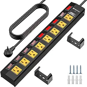 CRST 8-Outlet Metal Power Strip with Individual Switches, 15A/1875W, 6FT
