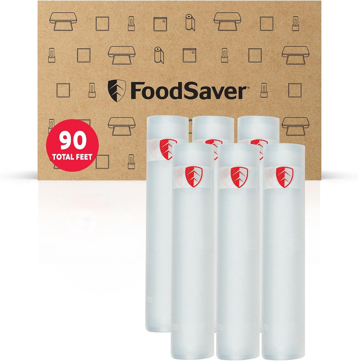 FoodSaver Vacuum Sealer Rolls, 6 Pack 11" x 15' Rolls (90 Total Feet), BPA-Free Custom Size Storage Bags for Food, Sous Vide, and Meal Prep