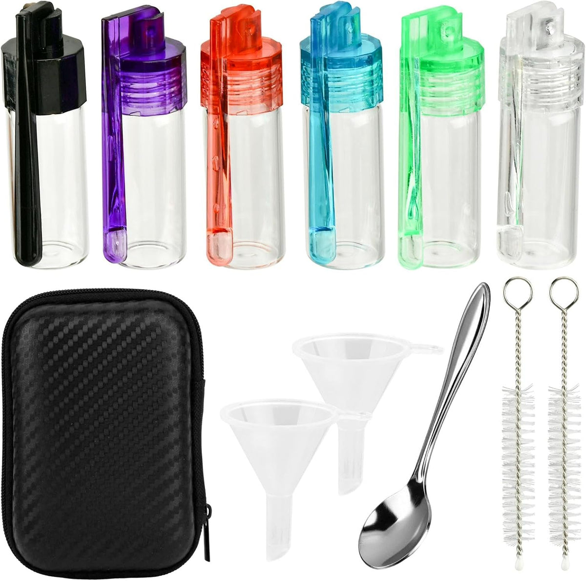 Portable Leak-Proof Airtight Travel Spice Jars Set, 6 PCS Mini Travel Seasoning Containers with Storage Case, Spoons, Funnels & Brushes for Camping, Picnic, BBQ, Outdoor