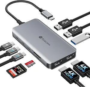 REBORN 10-in-1 USB C Docking Station Dual HDMI 4K, MST Hub Dual Monitor