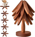 Wooden Trivets for Hot Dishes, Tree Shape Trivet Set, 4 Walnut Wood + 1 Stand stored Like a Christmas Tree,Foldable Kitchen Wooden Trivet,for Hot Dishesã€Potã€Bowlã€Teapotã€Hot Pot Holder(Brown)