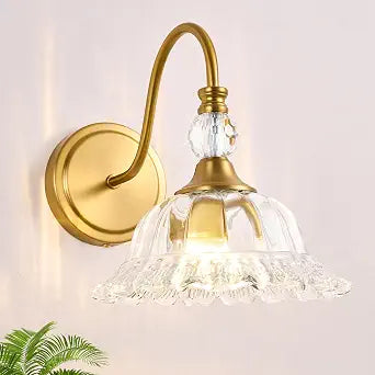 Brushed Gold Bathroom Vanity Light Single-Head Wall Sconce with Floral Crystal Glass Shade Vintage Bathroom Light Fixtures for Bedroom,Hallway & Bedside(Exclude E26 Bulb)