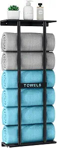 STWWO Towel Racks for Bathroom, Bathroom Towel Storage Wall Mounted 30 inch with Shelf Can Holds 6 Large Towels, Wall Towel Rack for Rolled Towels, Black