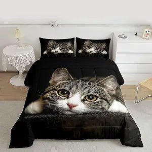 Feelyou Cats Comforter Set Animals Print Bedding for Kids Boys Girls Queen