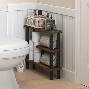Furinno Turn-N-Tube 3-Tier Narrow Bathroom Storage Shelf, Toolless Assembly Rustic Oak Storage Rack, Space Saving Shelf, for Bathroom, Living Room, Entryway, Amber Oak