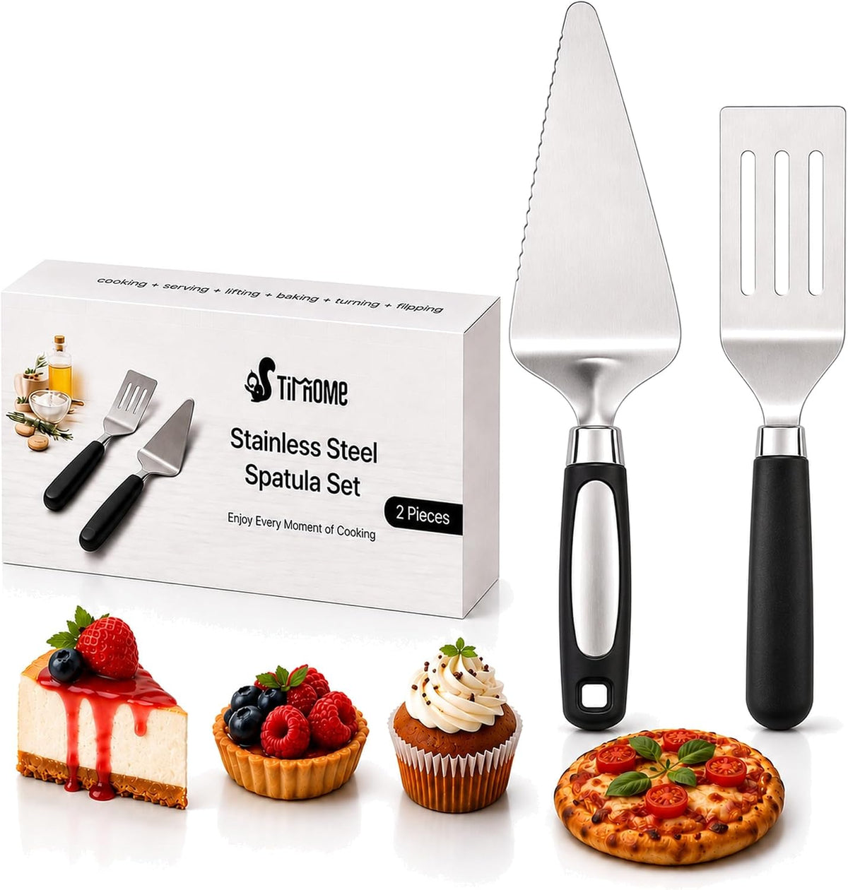 2-Piece Stainless Steel Pie & Cake Server Set | Small Spatulas for Cookies, Brownies, Cheesecake, Tarts, Pizza, Lasagna, Quiche and more