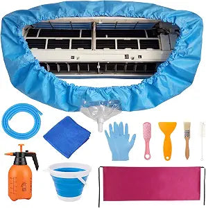 11 PCS Mini Split Cleaning Kit with AC Cleaning Cover, 2L Sprayer, Brush Set and Fin Comb, 5L Foldable Bucket for Wall Mounted Air Conditioner Tools for Home DIY Maintenance