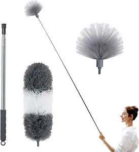 BOOMJOY Microfiber Feather and Cobweb Duster Set, Bendable Head and 100 inches Extension Pole, for High Ceiling, Fan, Blinds, Furniture