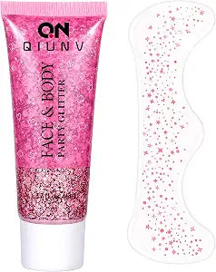 Face Body Glitter & Glitter Freckles Kit Pink- Hair Glitter Sparkles Chunky, Easy Apply & Wash Off for Women&Kids, for Festivals Party