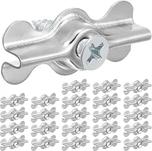 Blulu 24 Sets Flush Clips with Screws, Alloy Steel, Double Wing, Sliver