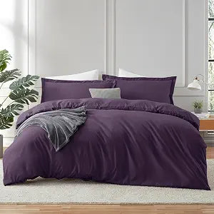 Hearth & Harbor Purple Duvet Cover Queen Size, 3 Piece Bedding Set