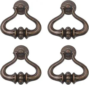 Oedema Vintage Drop Ring Knobs Pulls, Bronze, 4 Pcs