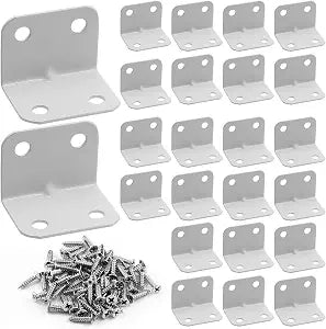 Waziaqoc L Shape Shelf Bracket, White, 1 x 1.2 Inch, 24 PCS