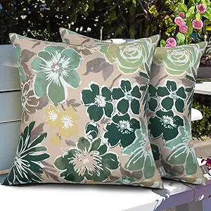 Magpie Fabrics Patio Pillow with Insert 18"x18", Set of 2, Fade-Resistant Outdoor Indoor Cushion Decorative Throw Pillow Decoration for Couch Garden Furniture - Green Floral