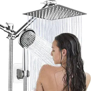 Shower Head,8Rain Shower Head with Handheld Spray Combo with 11'' Angle Adjustable Extension Arm/Flow Regulator/Shower System,High Pressure Rainfall Shower Head Bathroom,Chrome