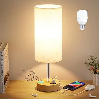 Dicoool Bedside Table Lamp for Bedroom - 3-Way Dimmable Touch Lamp, USB A+C