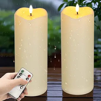 4"*10" Waterproof Outdoor Flameless Candles with Remote & Timer, Ivory